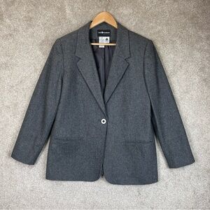 Sag Harbor Jacket Womens 14 Petite Gray Wool Blend Button Lined Blazer- 4268